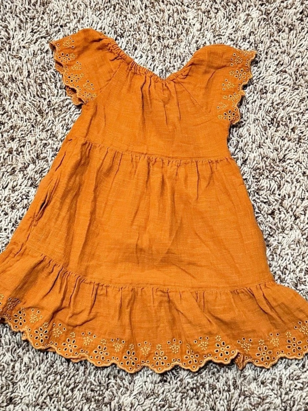 Cat & Jack Eyelet Ruffle Dress in Orange Girls 3T Like New